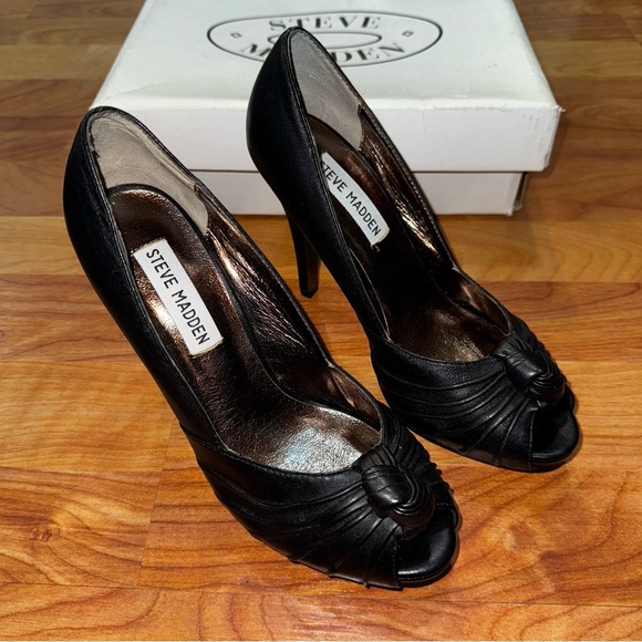 Steve Madden Peep Toe Pumps Black Business Style Leilana Leather Women’s 6 + Box - Picture 2 of 9